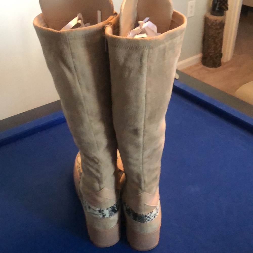 Cape Robbins Zipper Print & Tan Lace-Up Knee-High Boots - Picture 11 of 13